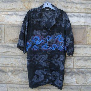 Blue Dragon Design Button Down Shirt size XL